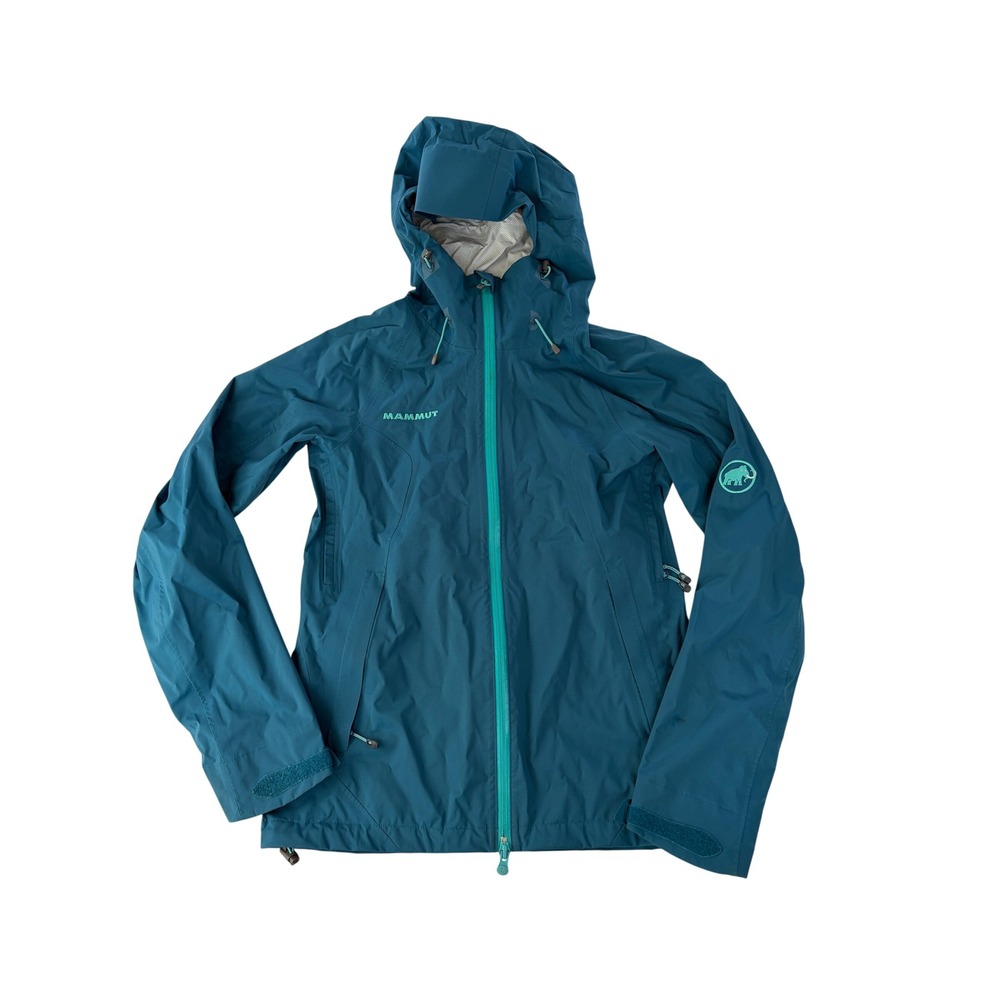 Mammut Rain Jacket Womens XS Blue DryTech Premium Hooded Shell Rainproof Outdoor